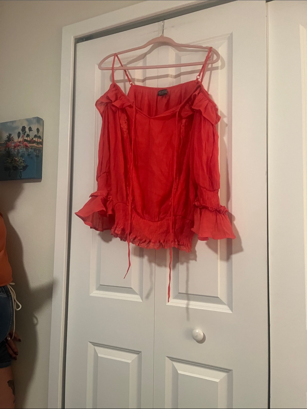 Rouge! Red Off-Shoulder Ruffle Camisole